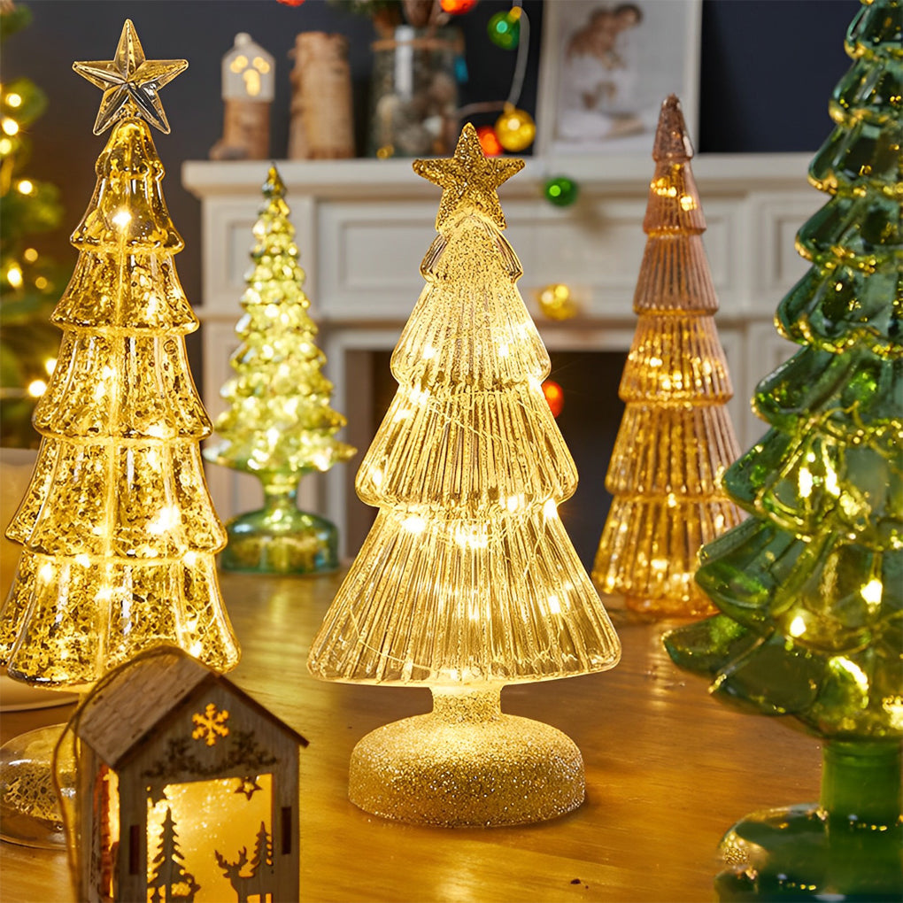 Glass Christmas Tree Light — Light-Up Tabletop Decoration, Warm White LED
