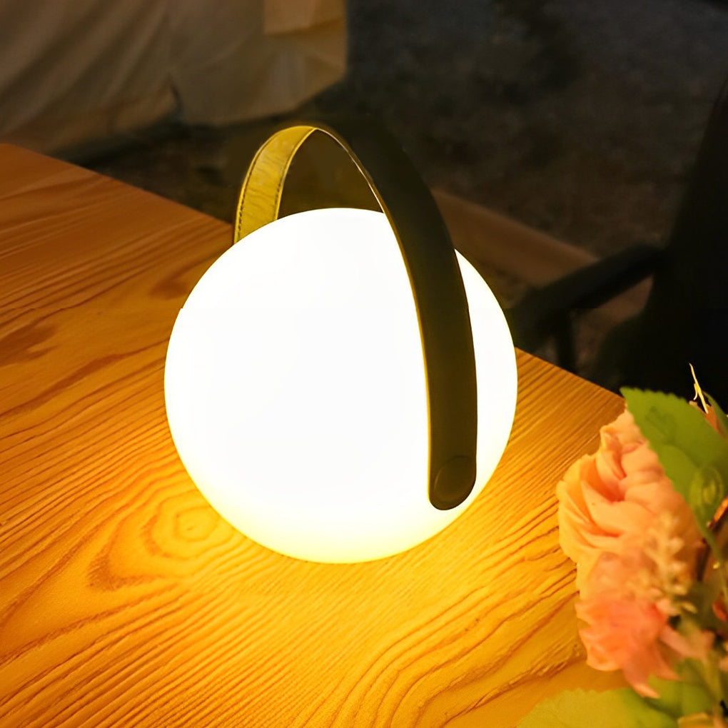 Cordless Frosted Sphere Table Lamp — RGB Rechargeable LED with Handle