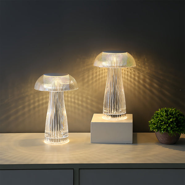 Jellyfish Table Lamp — Clear Ribbed Acrylic, Cordless Rechargeable