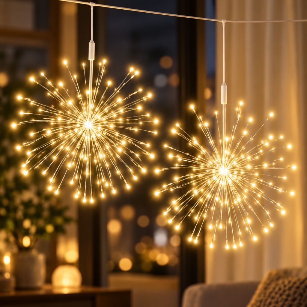 USB Starburst Christmas Fairy Lights — Hanging Window Lights, 8 Modes