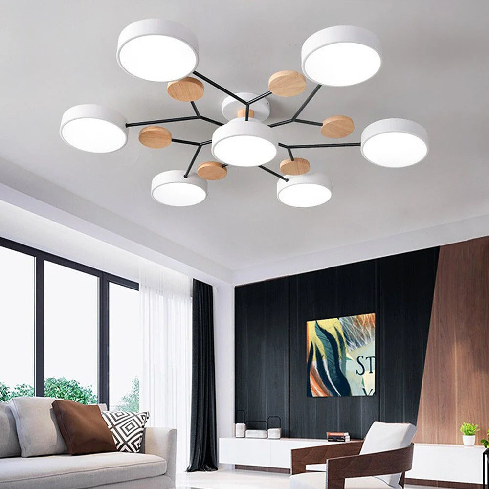 Charlie | Contemporary Round Iron LED Semi-Flush Chandelier Ceiling Light