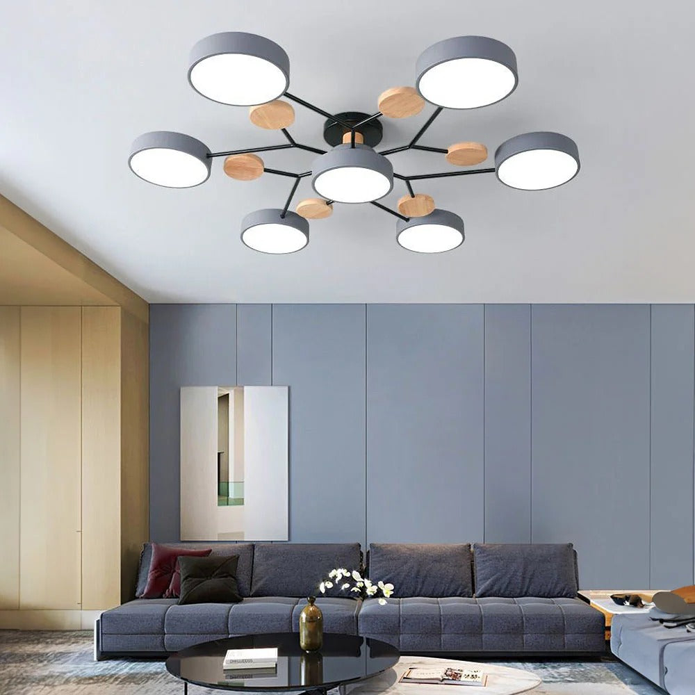 Charlie | Contemporary Round Iron LED Semi-Flush Chandelier Ceiling Light
