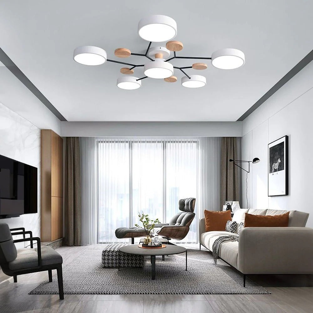 Charlie | Contemporary Round Iron LED Semi-Flush Chandelier Ceiling Light