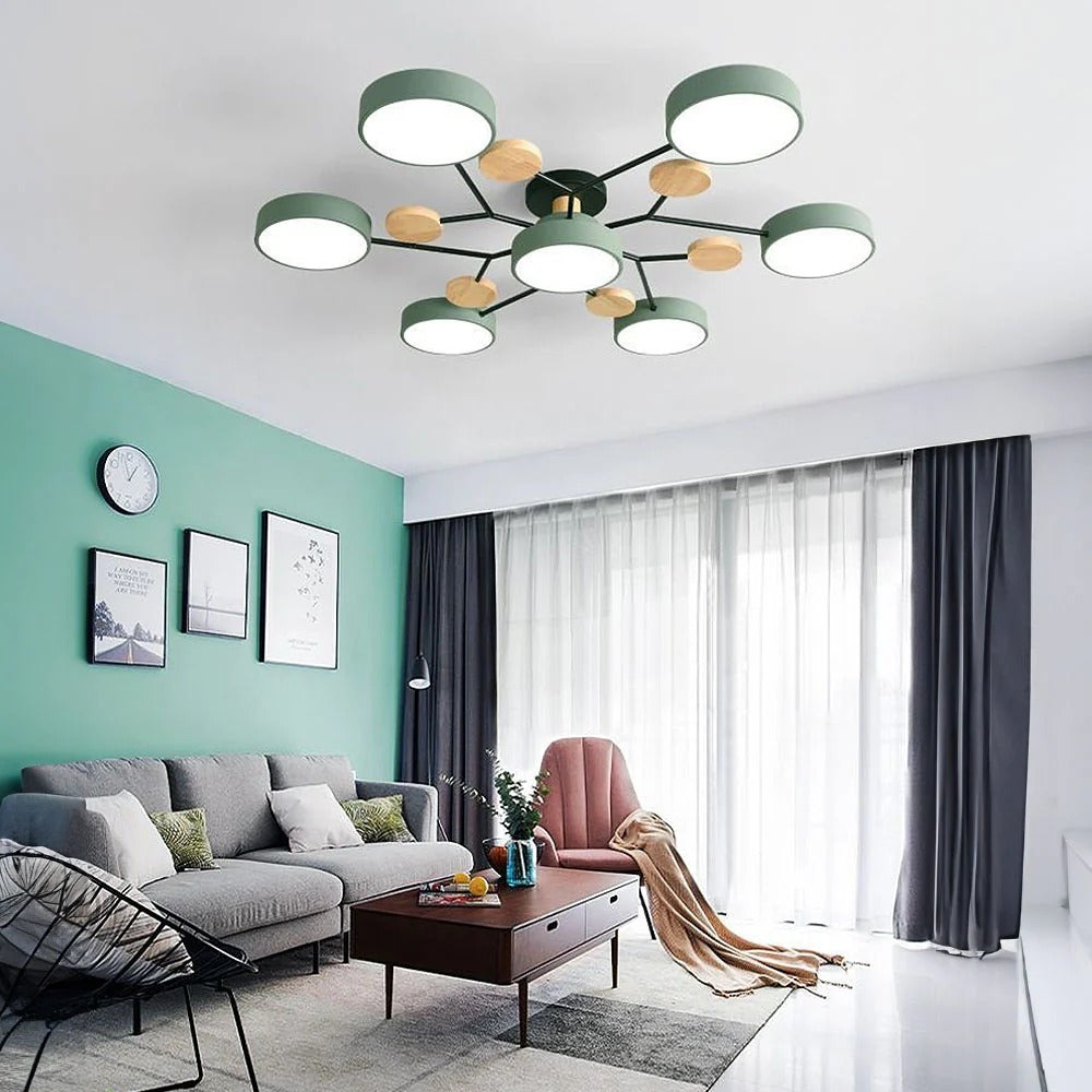 Charlie | Contemporary Round Iron LED Semi-Flush Chandelier Ceiling Light