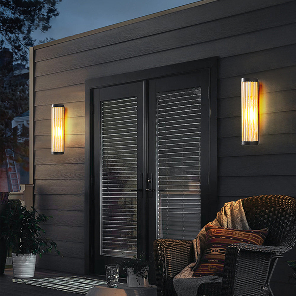 Kelun | Modern Outdoor Wall Light with Ribbed Glass Tube Design and IP65 Rating for Garden and Patio