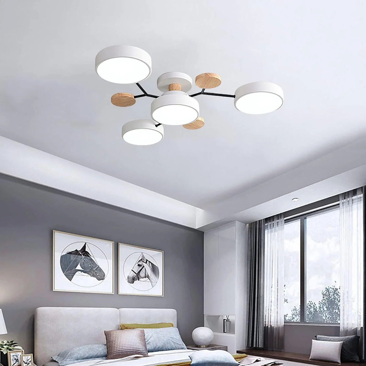Charlie | Contemporary Round Iron LED Semi-Flush Chandelier Ceiling Light
