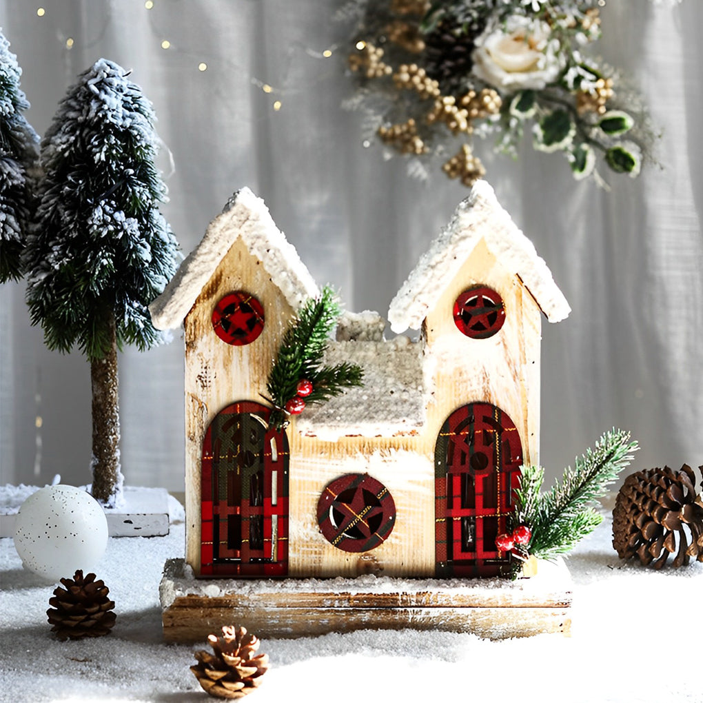 Wooden Christmas Village Houses — Battery Light-Up Table Decor, 7 Styles