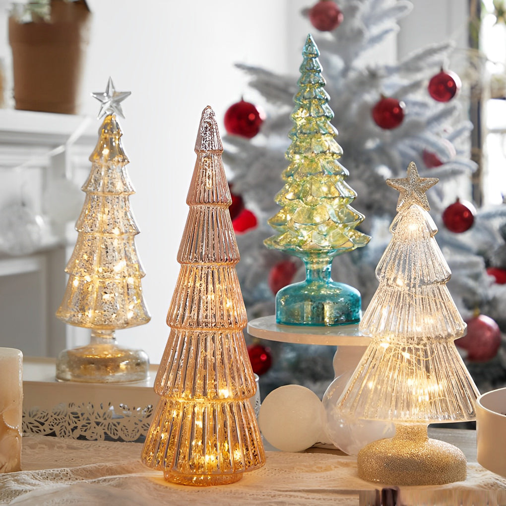 Glass Christmas Tree Light — Light-Up Tabletop Decoration, Warm White LED