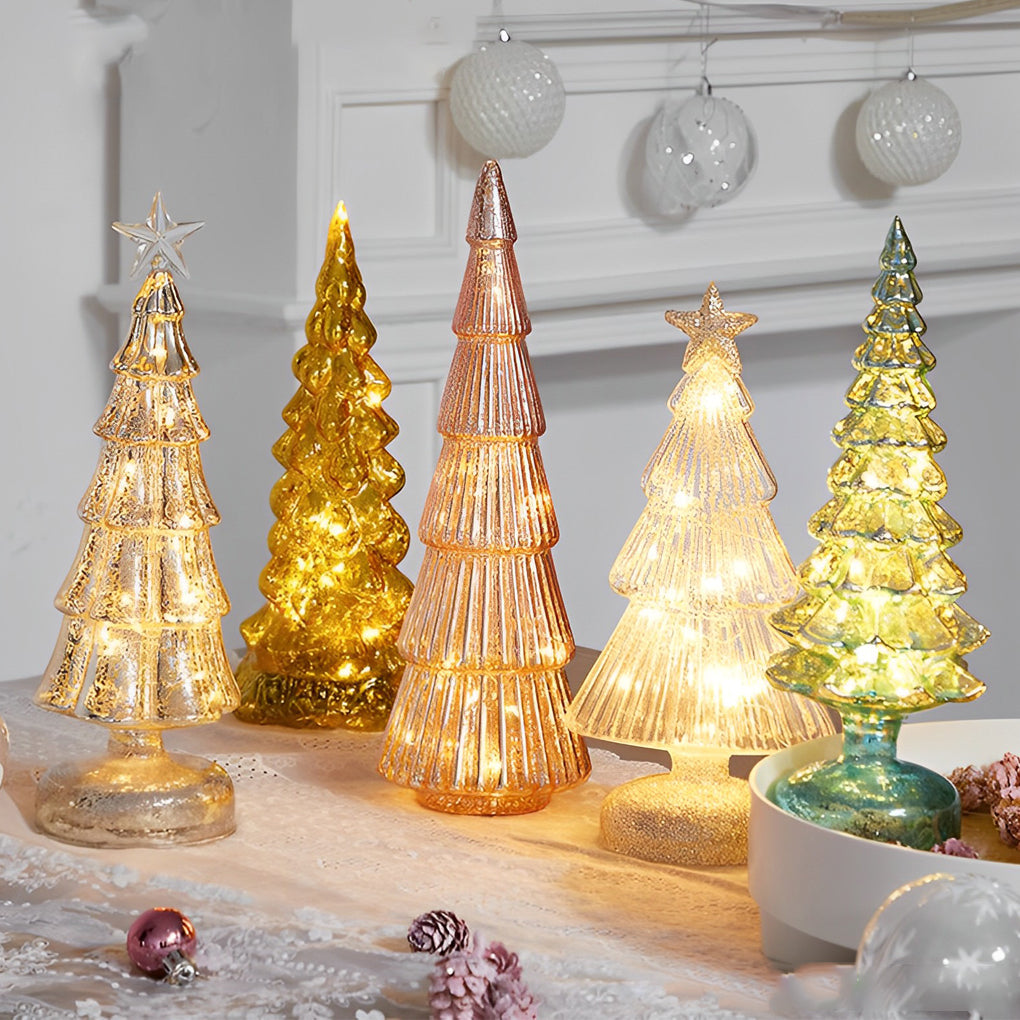 Glass Christmas Tree Light — Light-Up Tabletop Decoration, Warm White LED