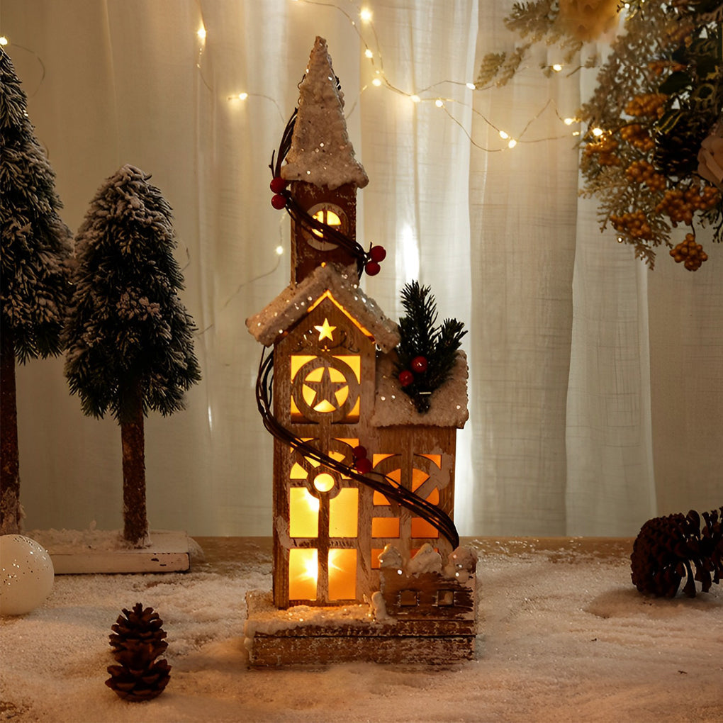 Wooden Christmas Village Houses — Battery Light-Up Table Decor, 7 Styles
