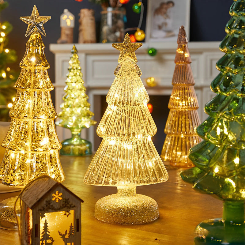 Glass Christmas Tree Light — Light-Up Tabletop Decoration, Warm White LED