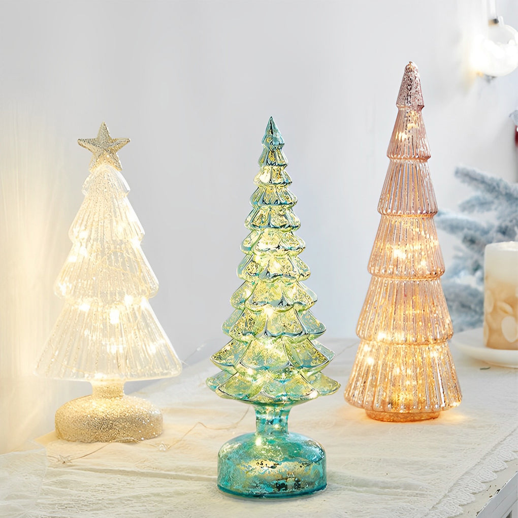 Glass Christmas Tree Light — Light-Up Tabletop Decoration, Warm White LED