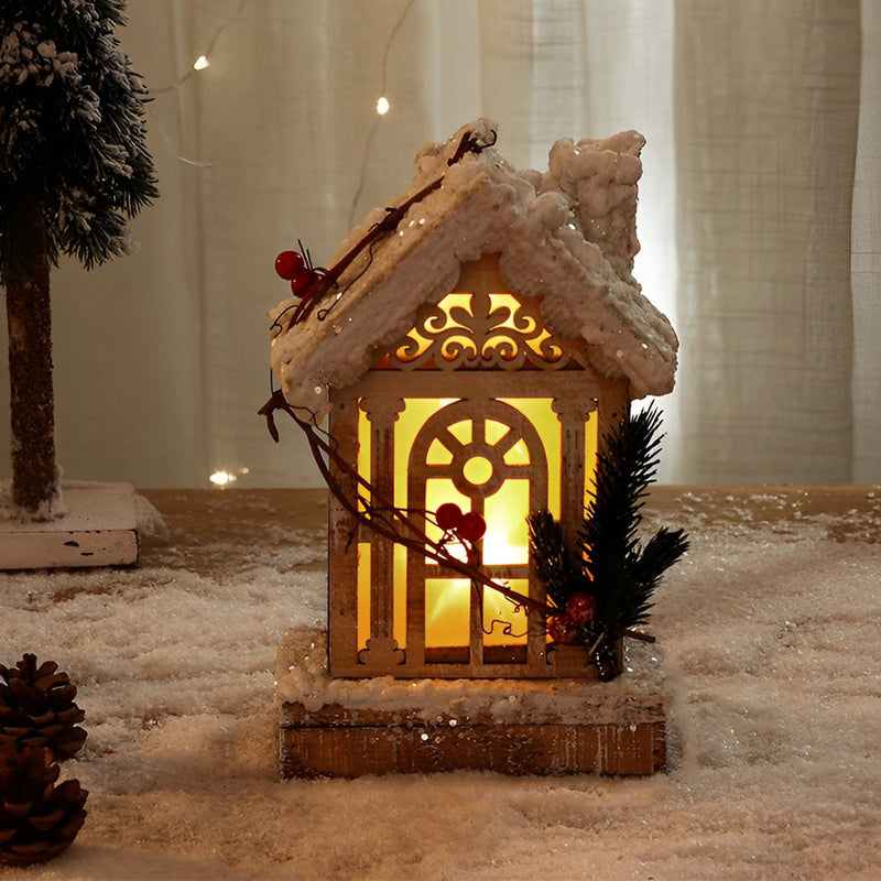Wooden Christmas Village House — Light-Up Cottage, Battery LED