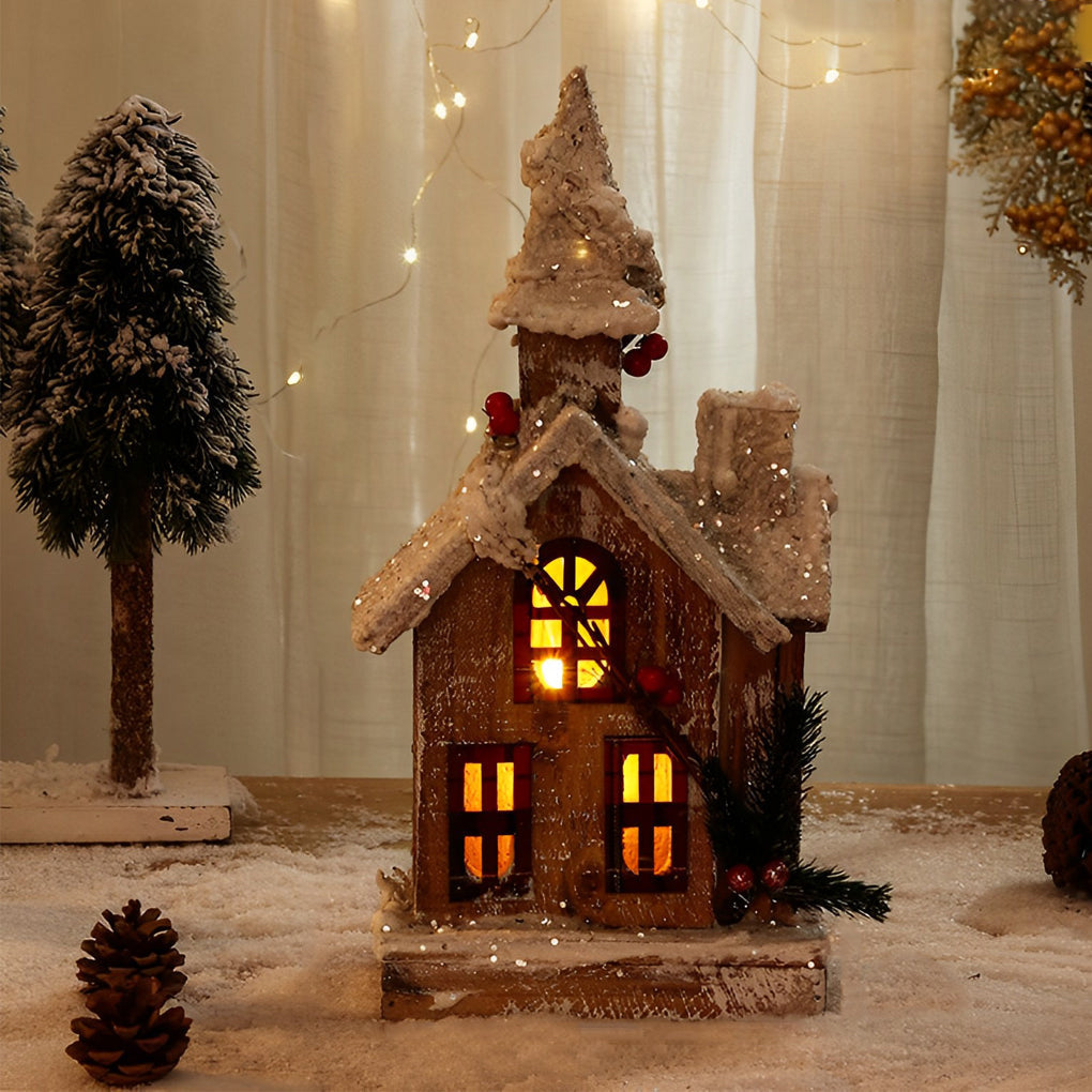 Wooden Christmas Village Houses — Battery Light-Up Table Decor, 7 Styles