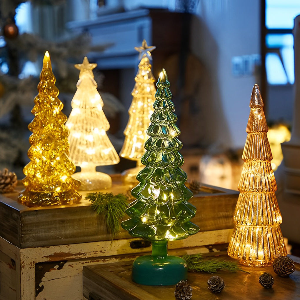 Glass Christmas Tree Light — Light-Up Tabletop Decoration, Warm White LED