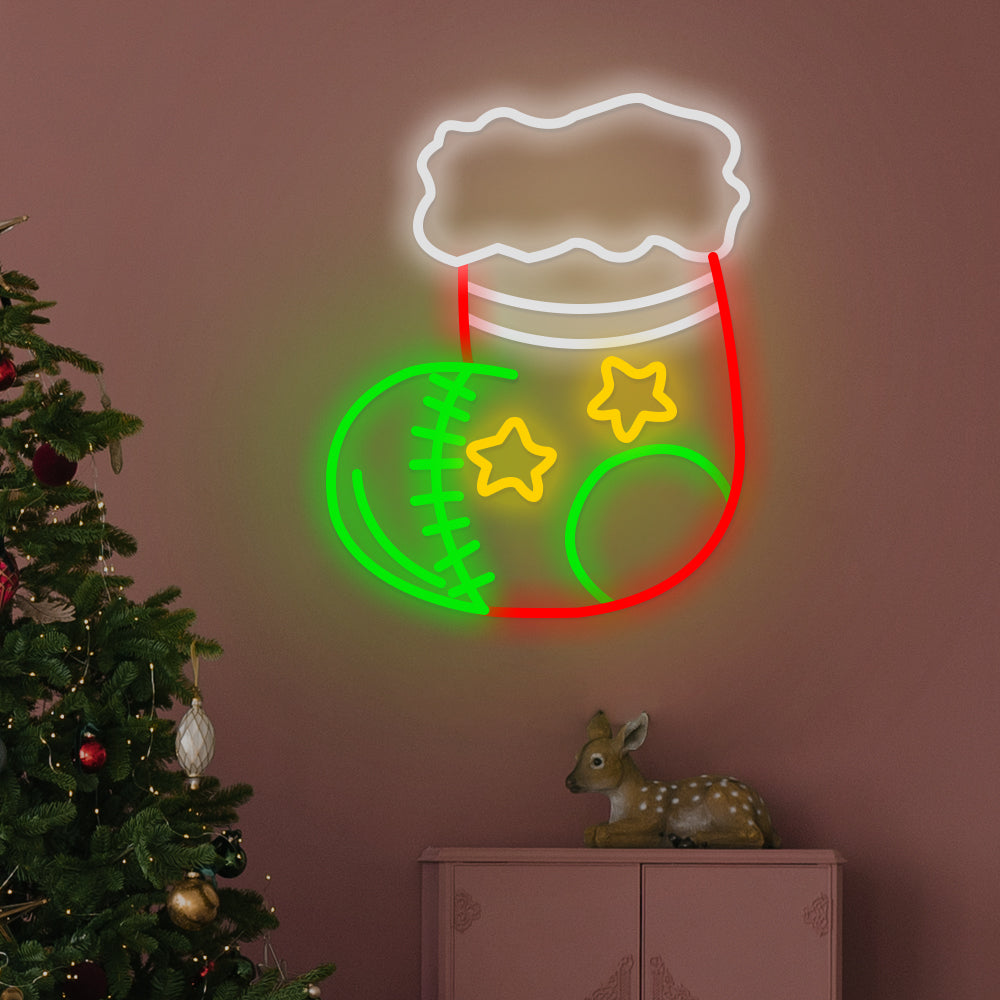 Christmas Neon Sign — Stocking LED Wall Light on Acrylic, Dimmable