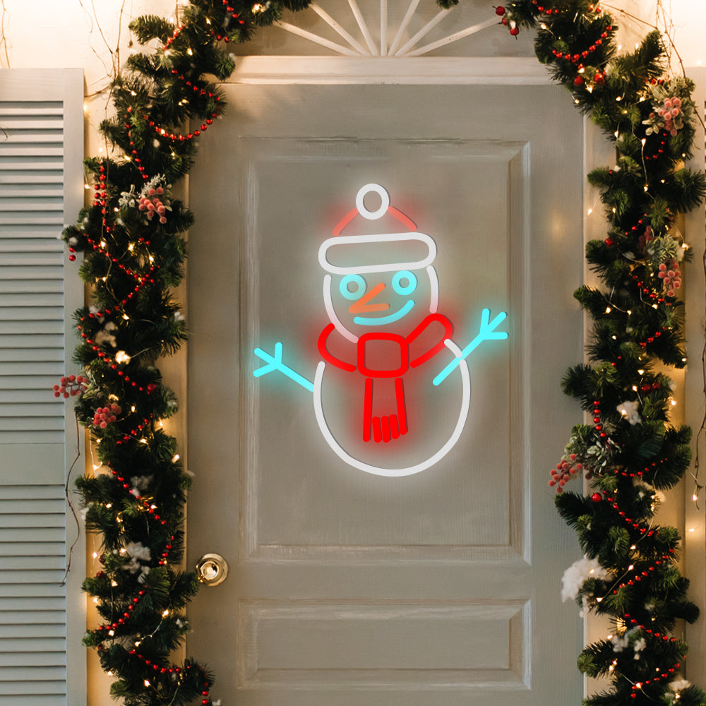 Snowman Neon Sign — Colorful LED Christmas Wall Light with Dimmer