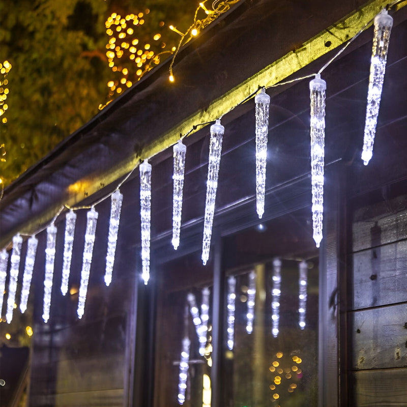 Solar Icicle Lights — Outdoor LED String Lights with Timer, 8 Modes