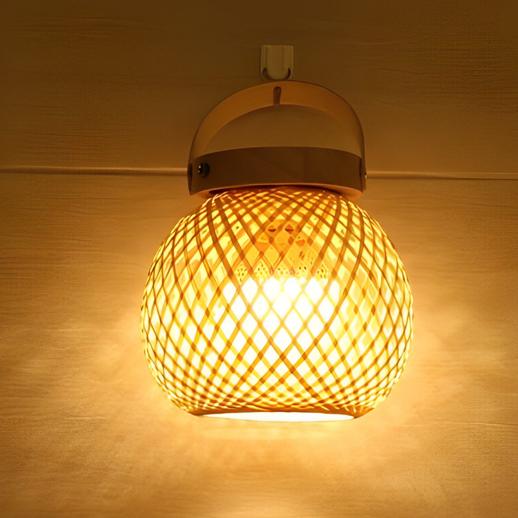 Cordless Bamboo Lantern Lamp — Woven Table Lamp with Handle, Rechargeable