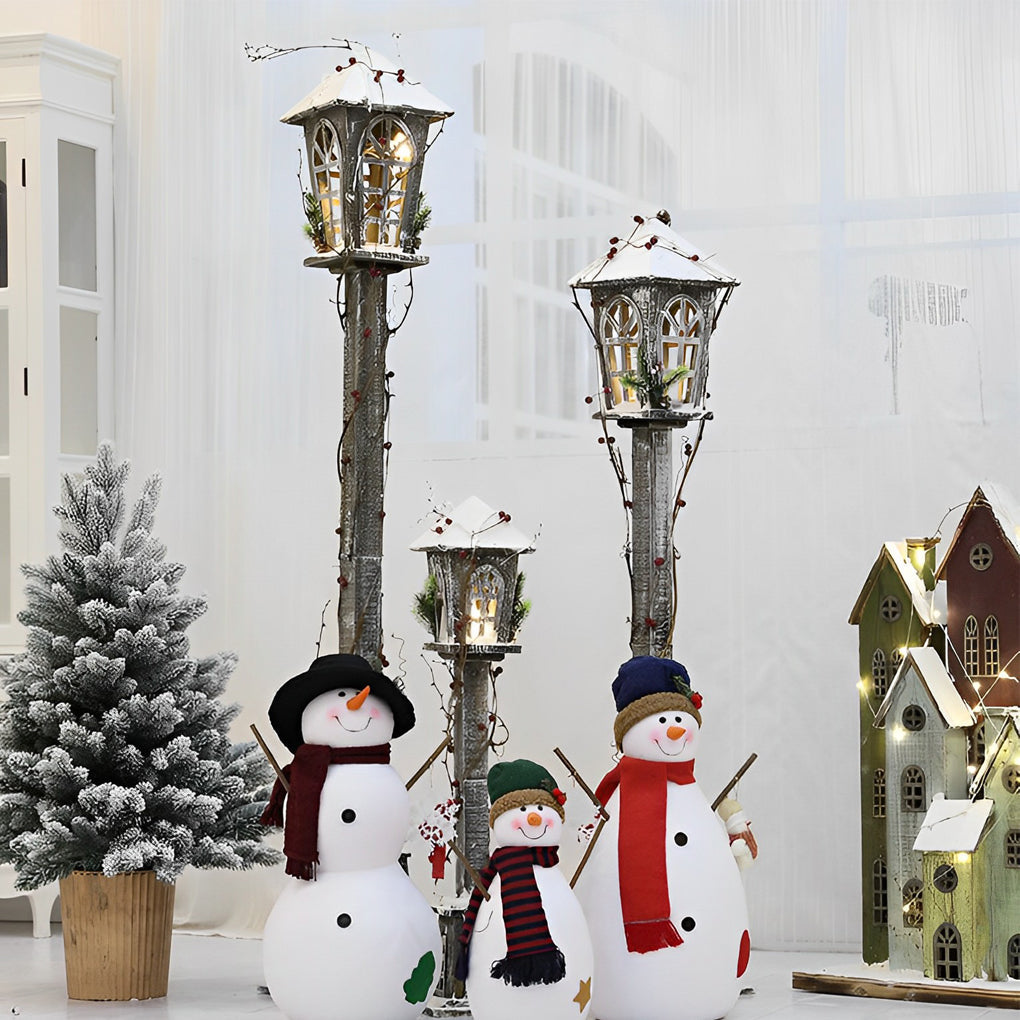 Christmas Street Lamp — Rustic Wooden Lantern Post, Battery Operated