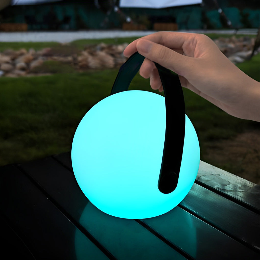 Cordless Frosted Sphere Table Lamp — RGB Rechargeable LED with Handle