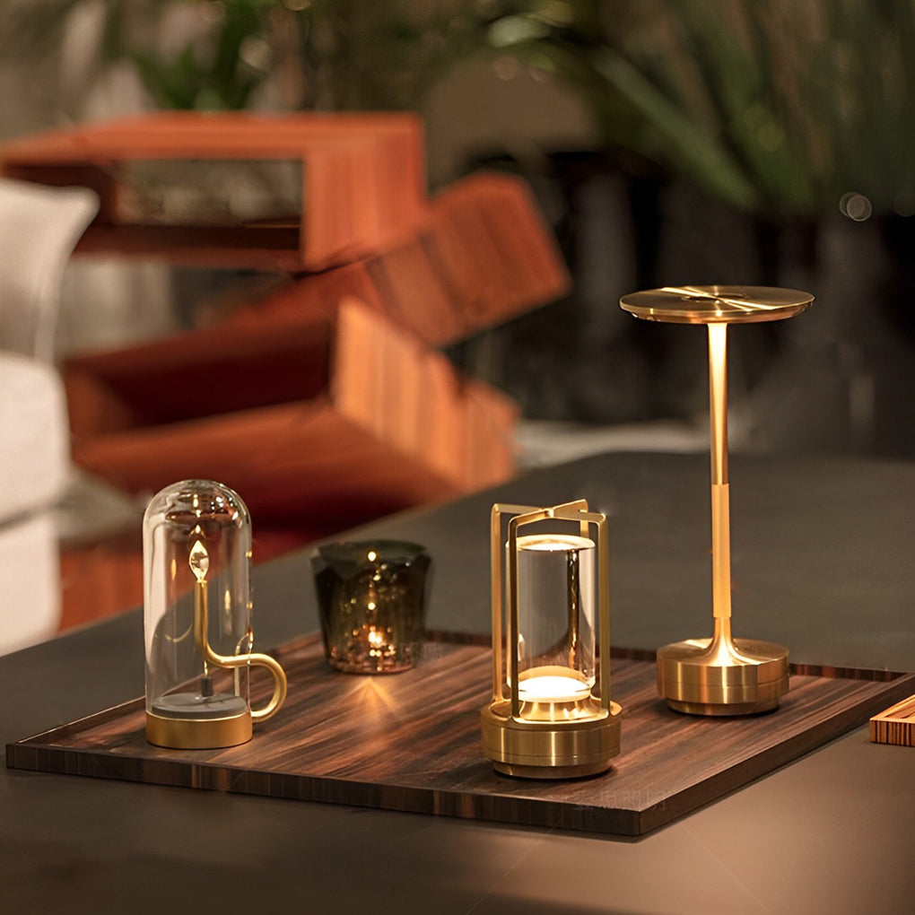 Cordless Metal Table Lamp — Slim Disc LED, Rechargeable Touch, 3 Colors