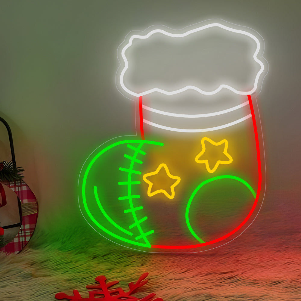 Christmas Neon Sign — Stocking LED Wall Light on Acrylic, Dimmable