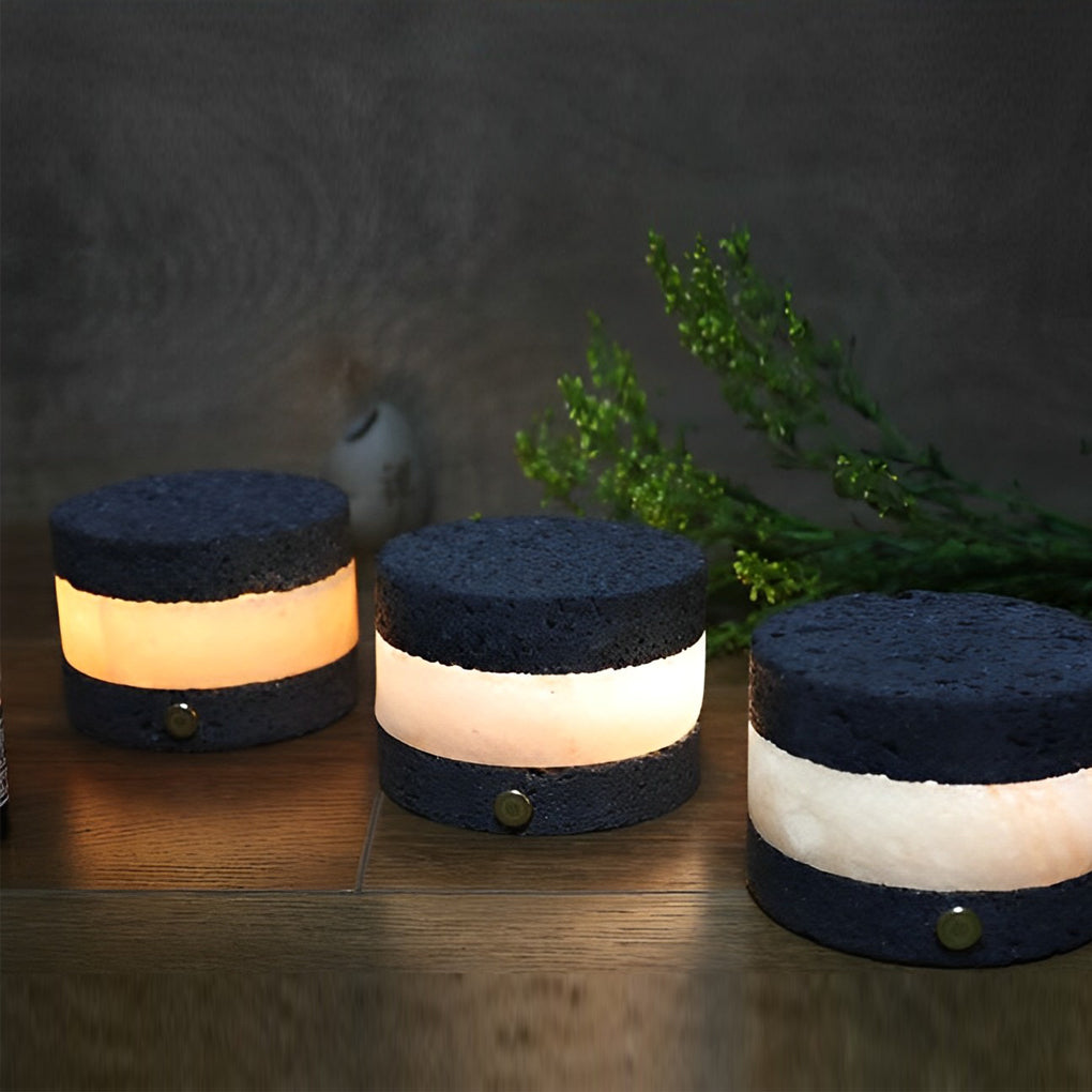 Mini Cordless Table Lamp — Volcanic Stone Texture, Touch Dimmable LED