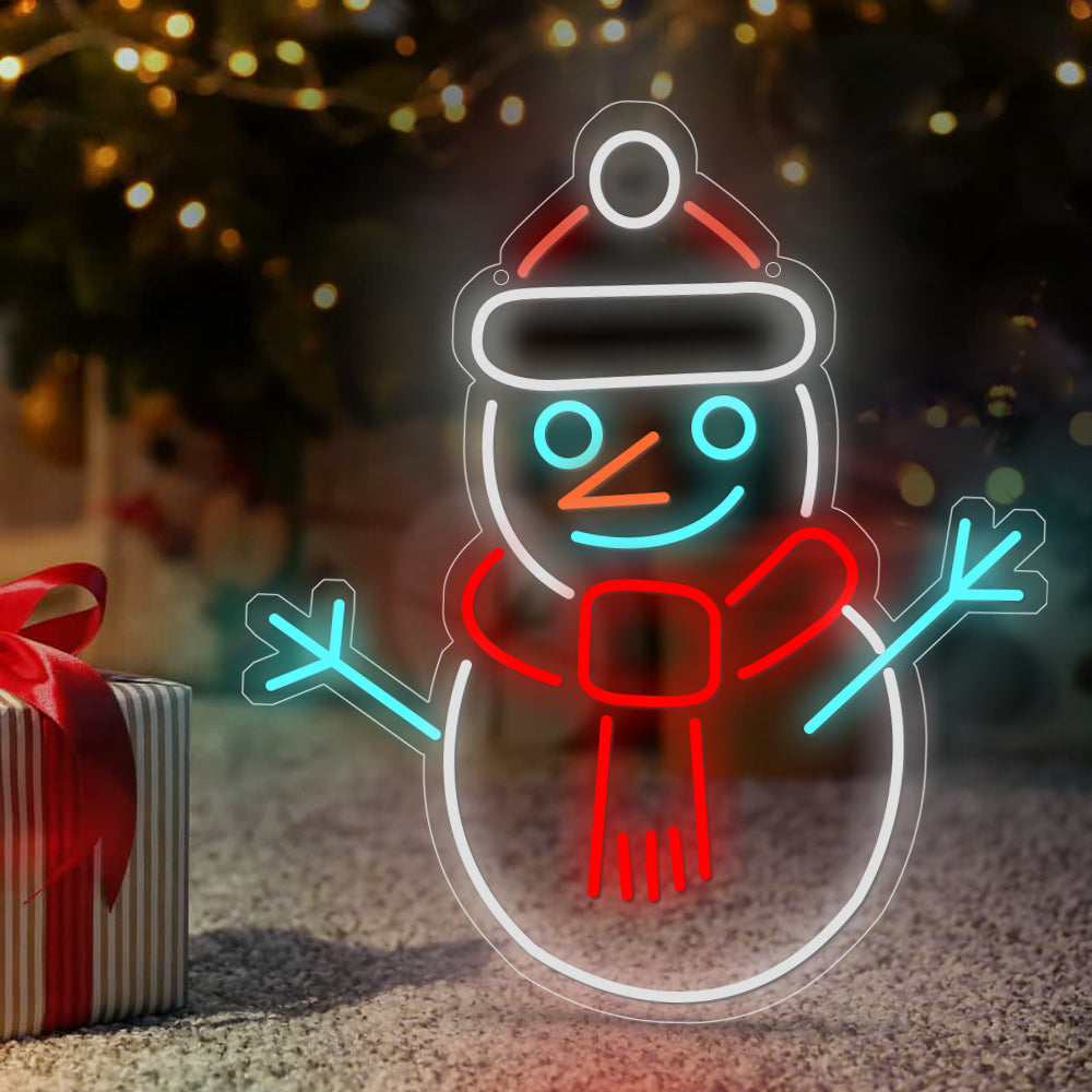 Snowman Neon Sign — Colorful LED Christmas Wall Light with Dimmer