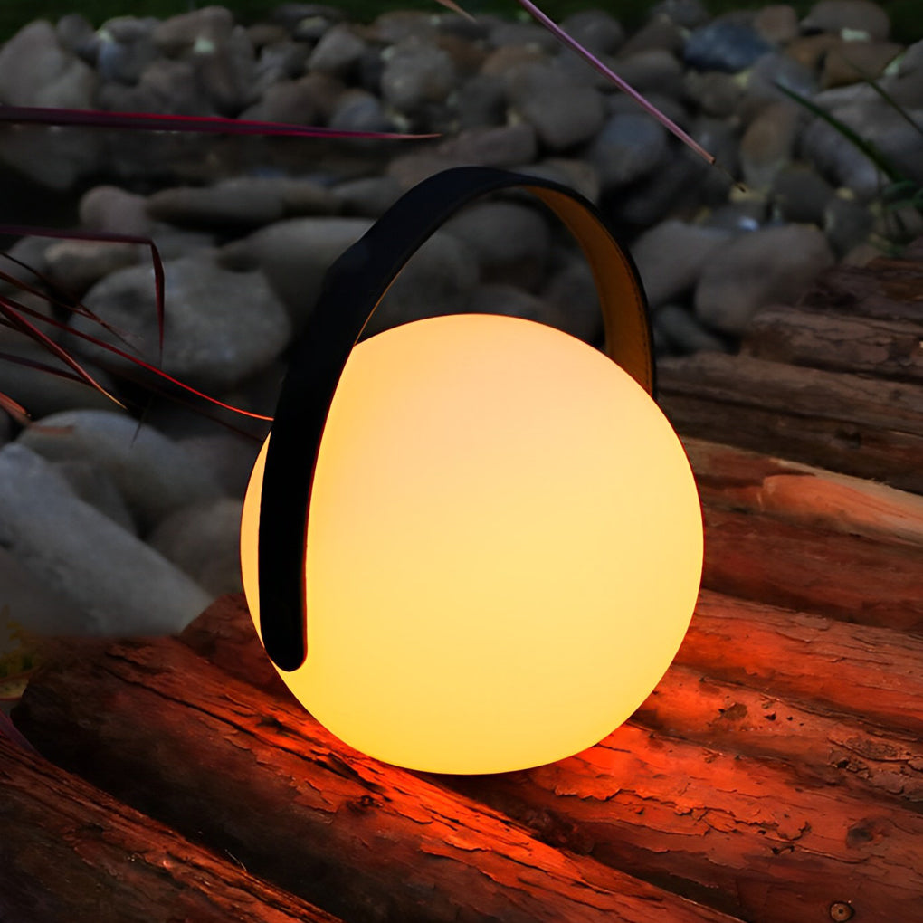 Cordless Frosted Sphere Table Lamp — RGB Rechargeable LED with Handle