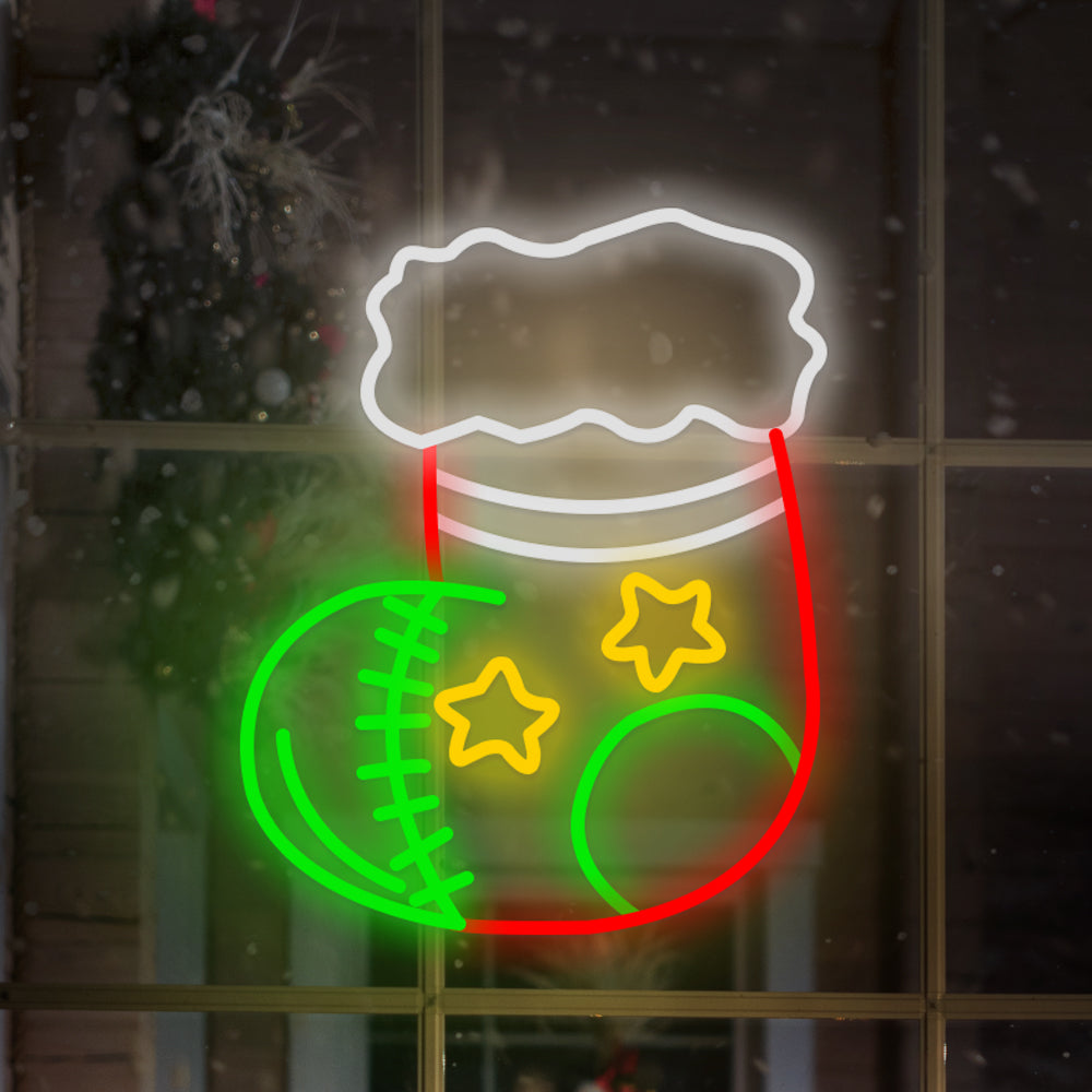 Christmas Neon Sign — Stocking LED Wall Light on Acrylic, Dimmable