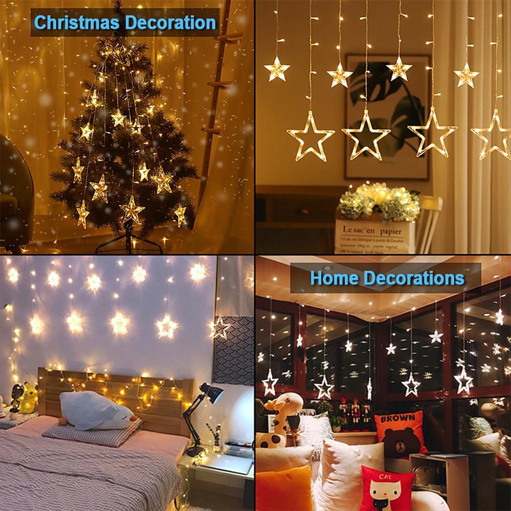 Star Curtain Lights — Acrylic Star LED Christmas Window Lights, 8 Modes