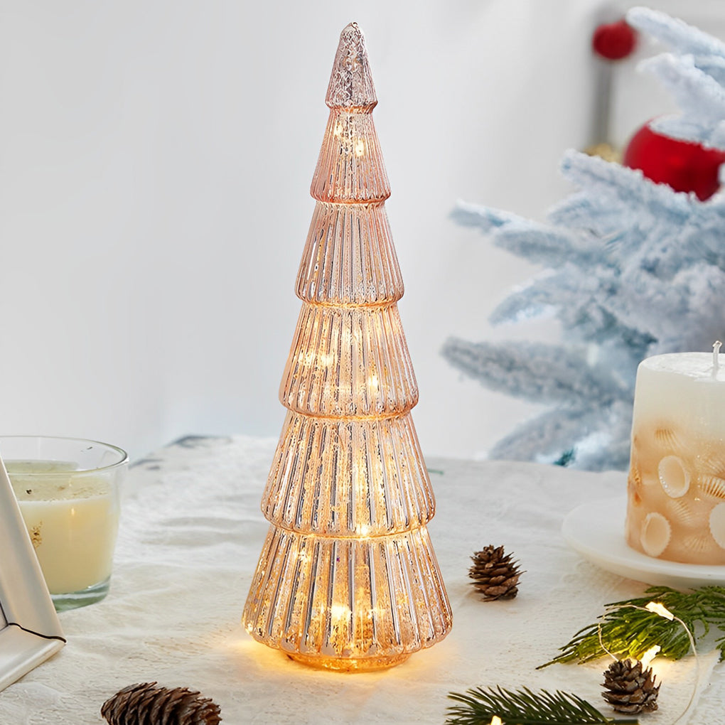 Glass Christmas Tree Light — Light-Up Tabletop Decoration, Warm White LED