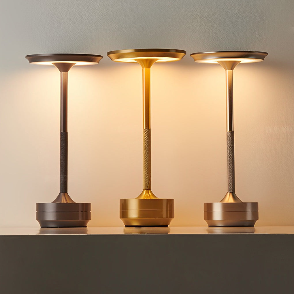 Cordless Metal Table Lamp — Slim Disc LED, Rechargeable Touch, 3 Colors