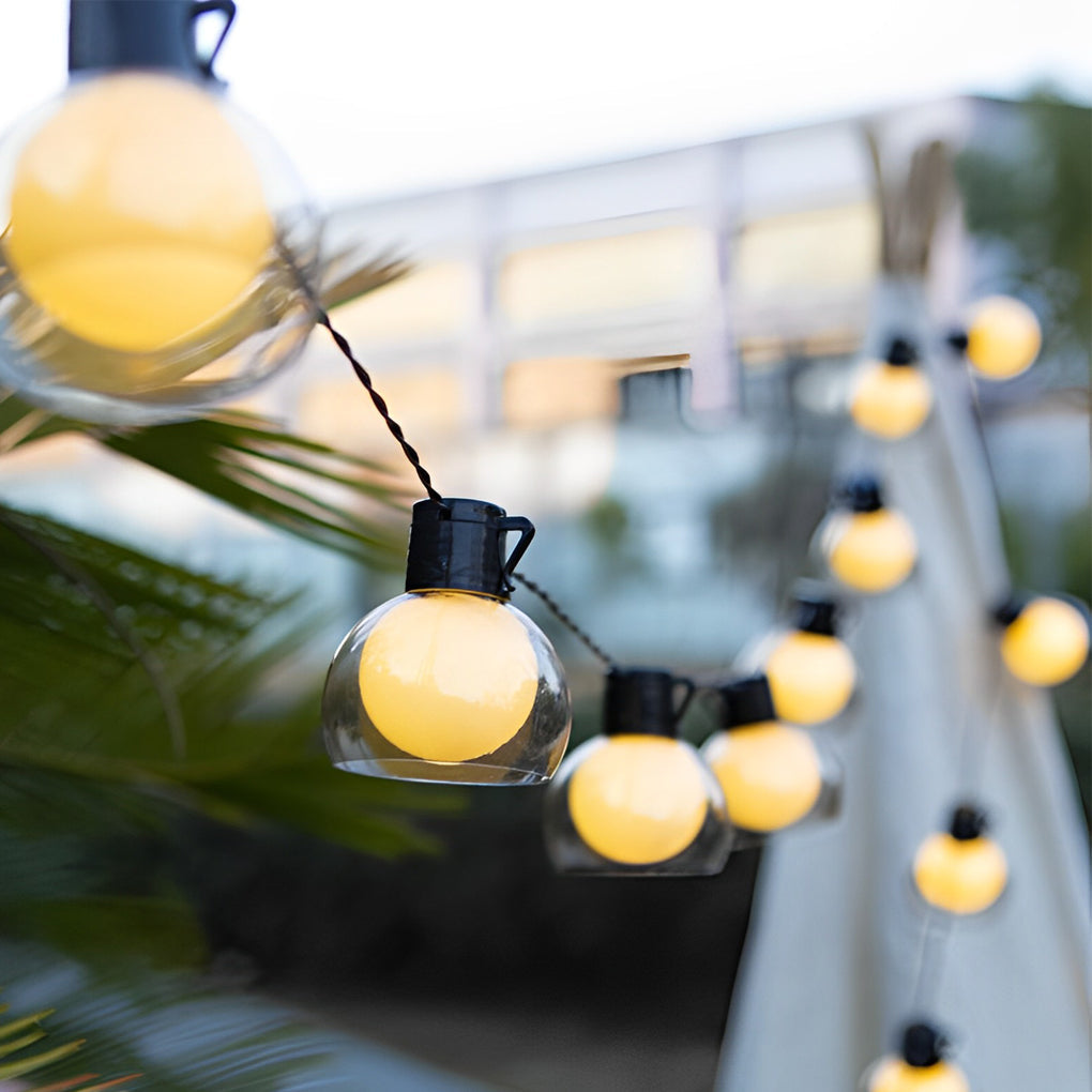 Globe String Lights — Glass Shade Outdoor Lights, Solar, USB or Hardwired