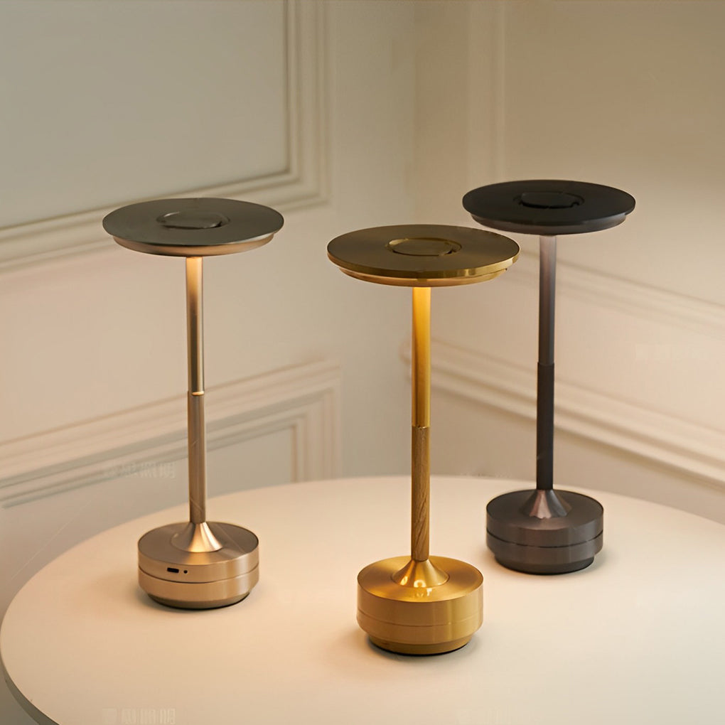 Cordless Metal Table Lamp — Slim Disc LED, Rechargeable Touch, 3 Colors