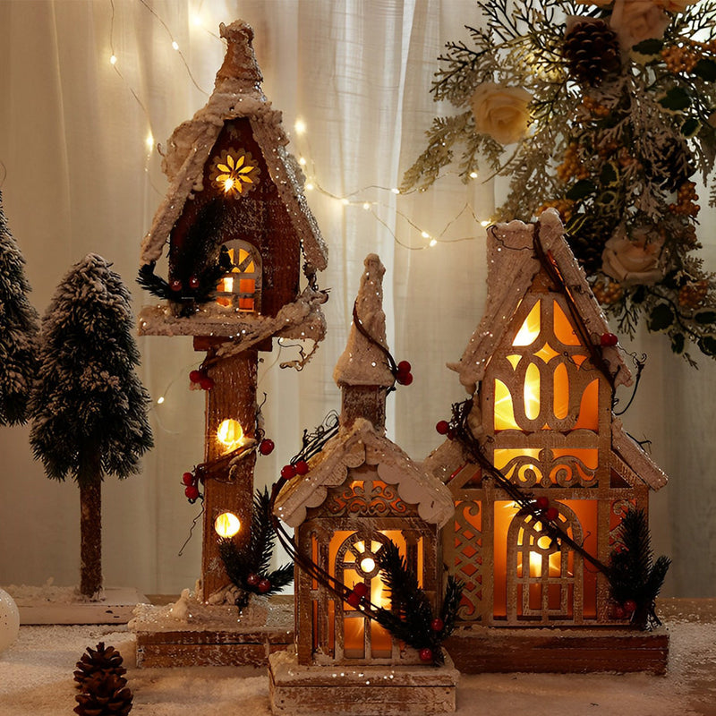 Wooden Christmas Village Houses — Battery Light-Up Table Decor, 7 Styles