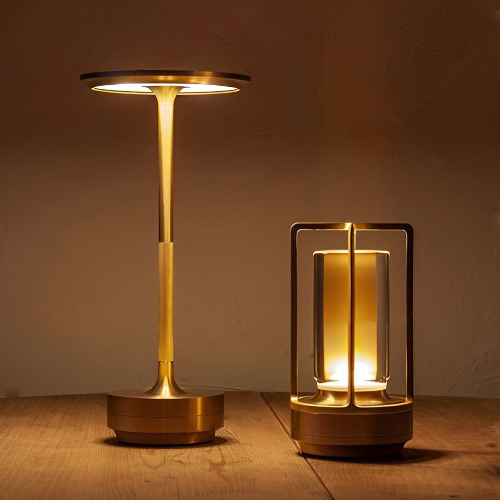 Cordless Metal Table Lamp — Slim Disc LED, Rechargeable Touch, 3 Colors