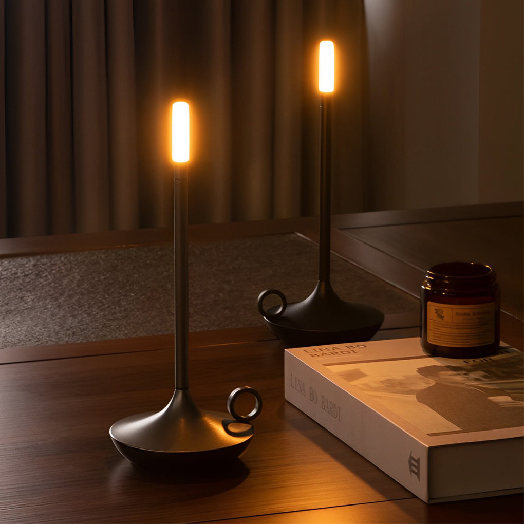 Cordless Candle Wick Table Lamp — Rechargeable Touch Dimming, 4 Colors