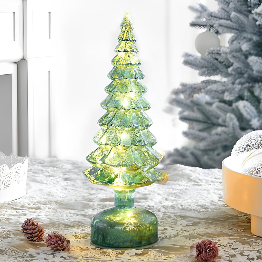 Glass Christmas Tree Light — Light-Up Tabletop Decoration, Warm White LED