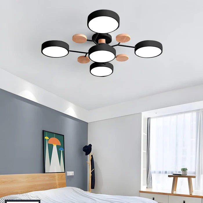 Charlie | Contemporary Round Iron LED Semi-Flush Chandelier Ceiling Light