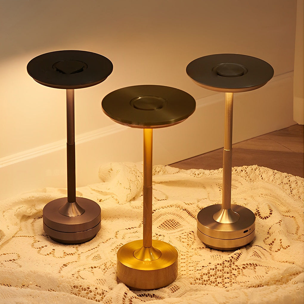 Cordless Metal Table Lamp — Slim Disc LED, Rechargeable Touch, 3 Colors