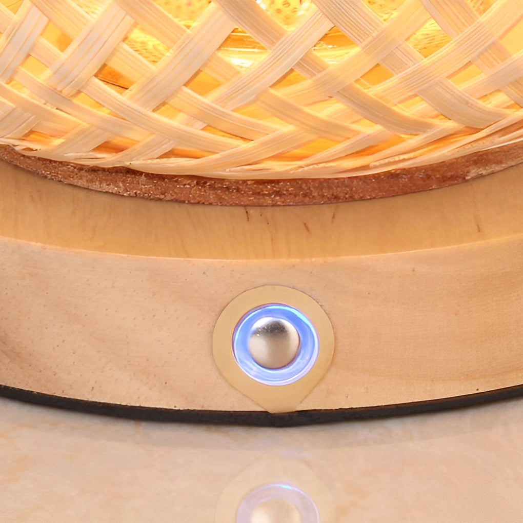 Cordless Bamboo Lantern Lamp — Woven Table Lamp with Handle, Rechargeable