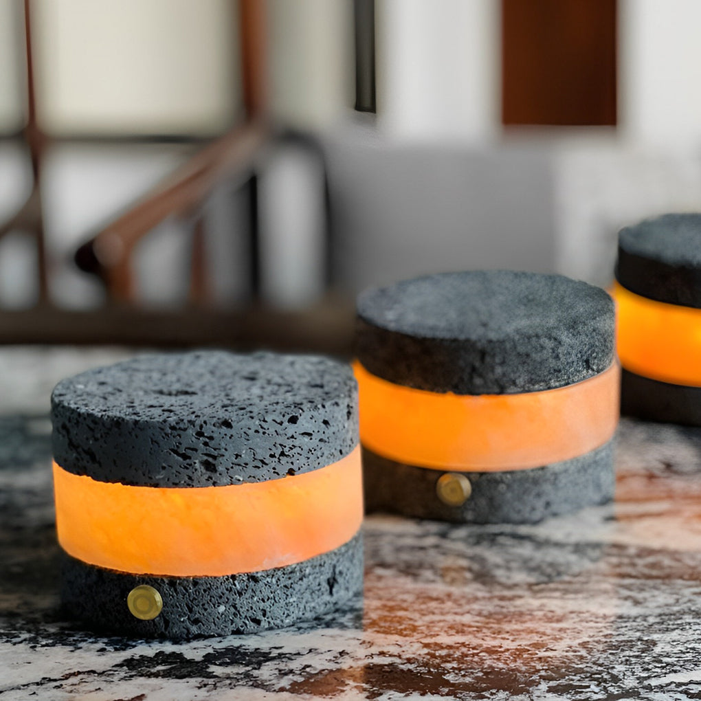 Mini Cordless Table Lamp — Volcanic Stone Texture, Touch Dimmable LED
