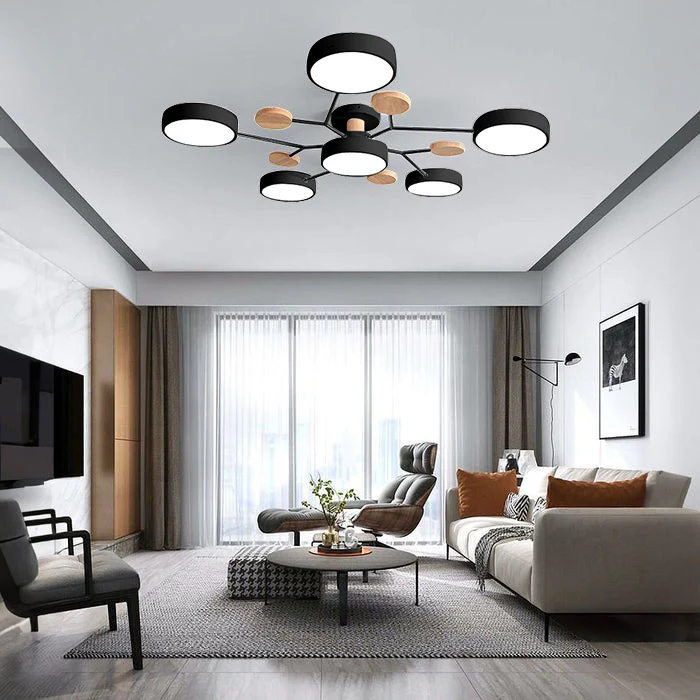Charlie | Contemporary Round Iron LED Semi-Flush Chandelier Ceiling Light