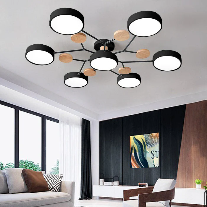 Charlie | Contemporary Round Iron LED Semi-Flush Chandelier Ceiling Light