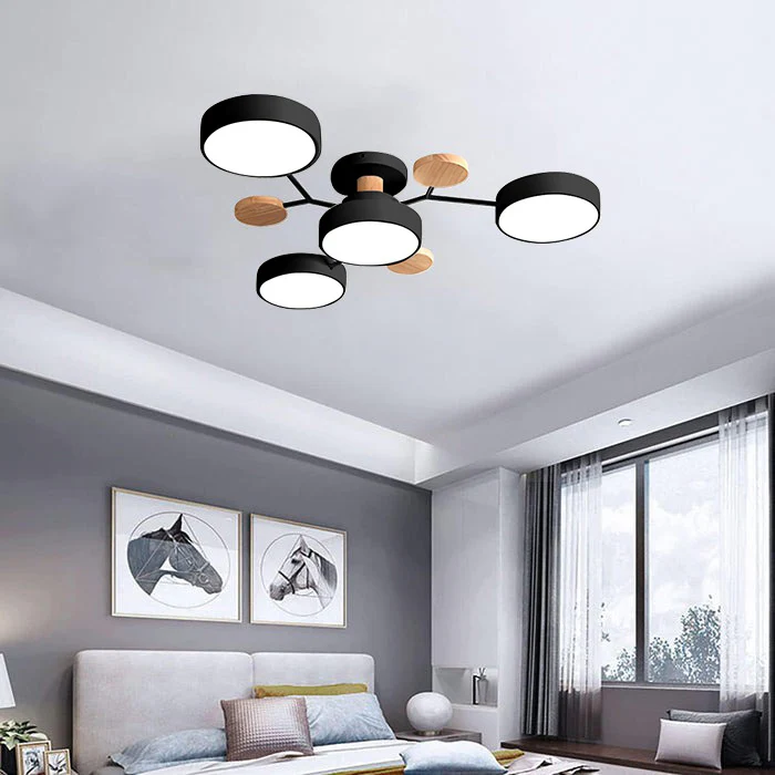 Charlie | Contemporary Round Iron LED Semi-Flush Chandelier Ceiling Light