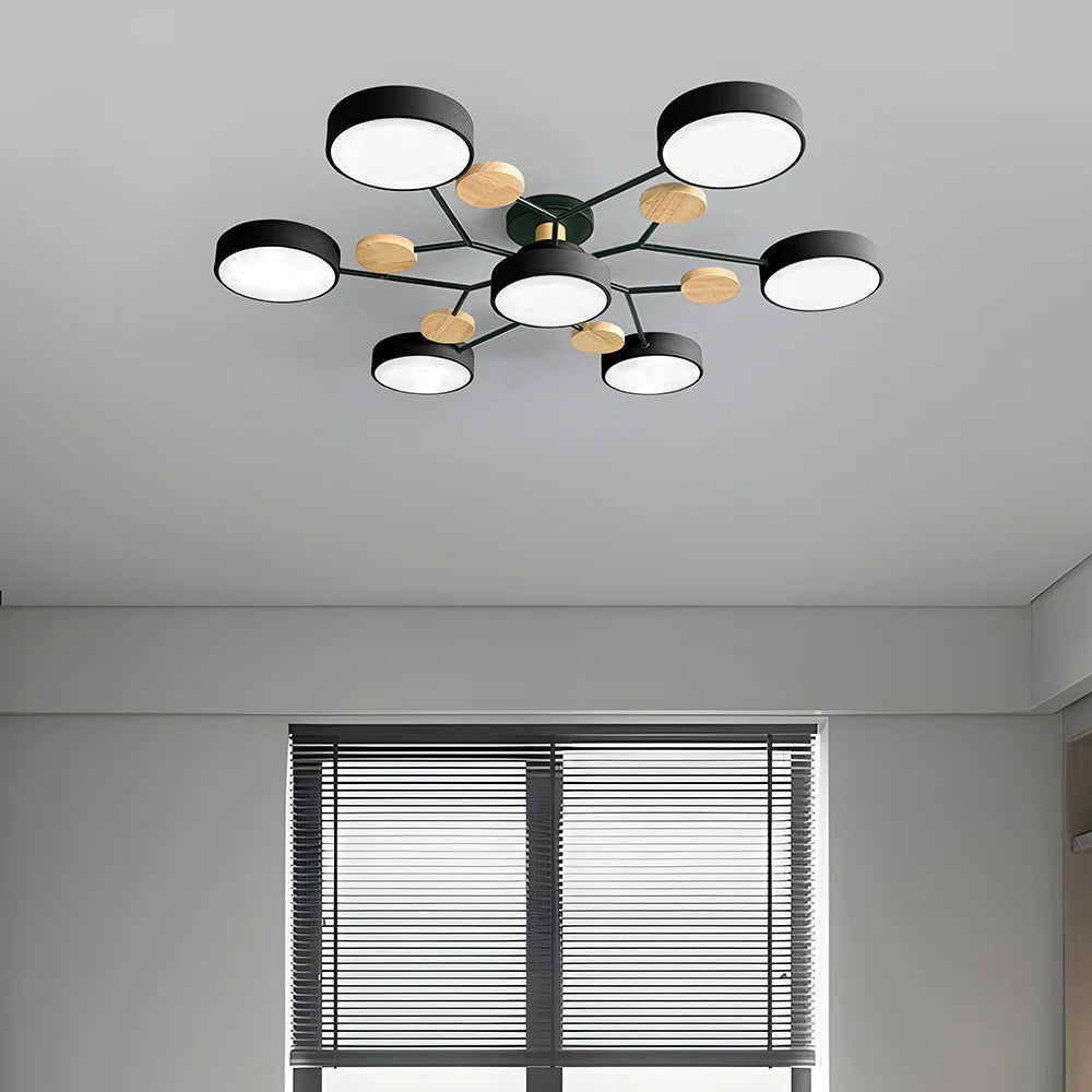 Charlie | Contemporary Round Iron LED Semi-Flush Chandelier Ceiling Light
