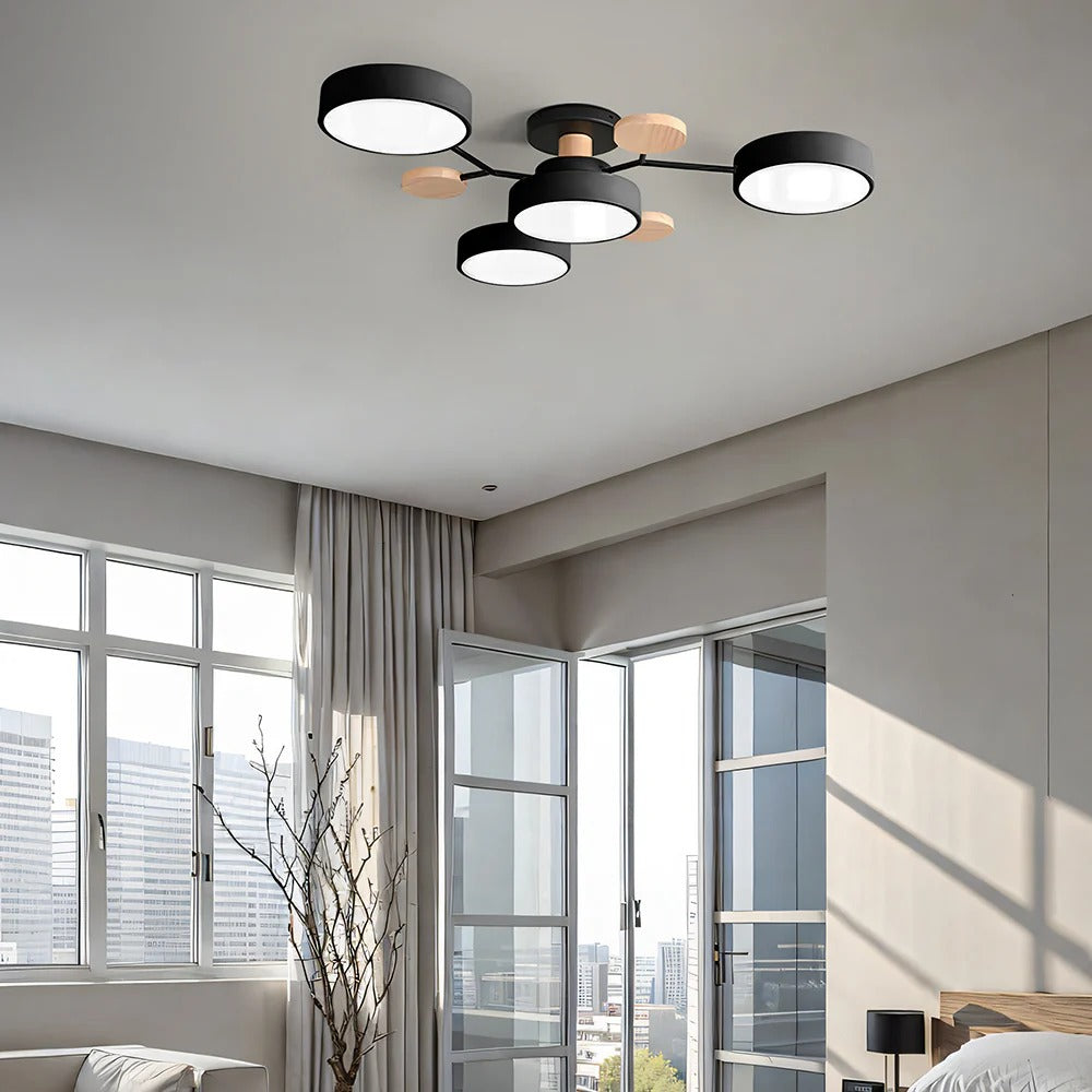 Charlie | Contemporary Round Iron LED Semi-Flush Chandelier Ceiling Light