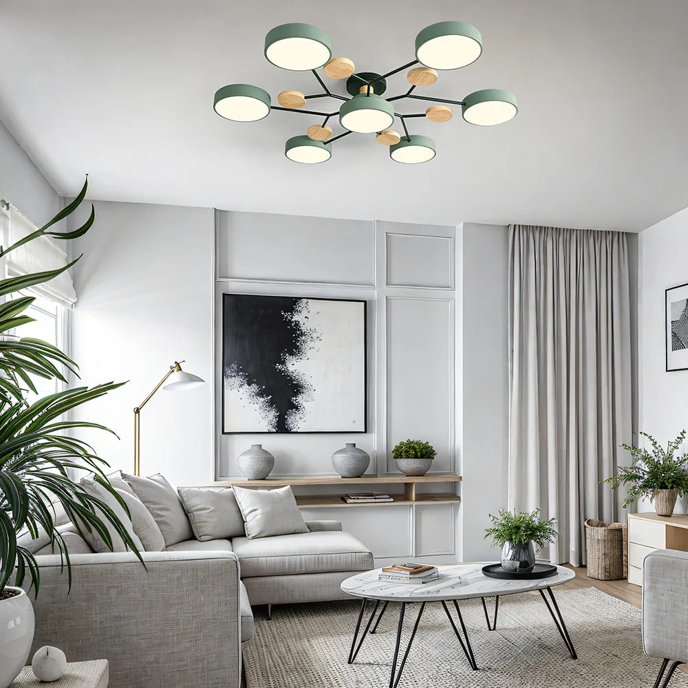 Charlie | Contemporary Round Iron LED Semi-Flush Chandelier Ceiling Light